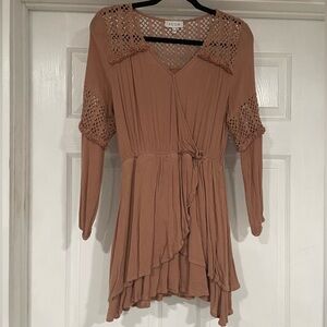 Pinkish brown ACOA Crochet Sleeve Tunic